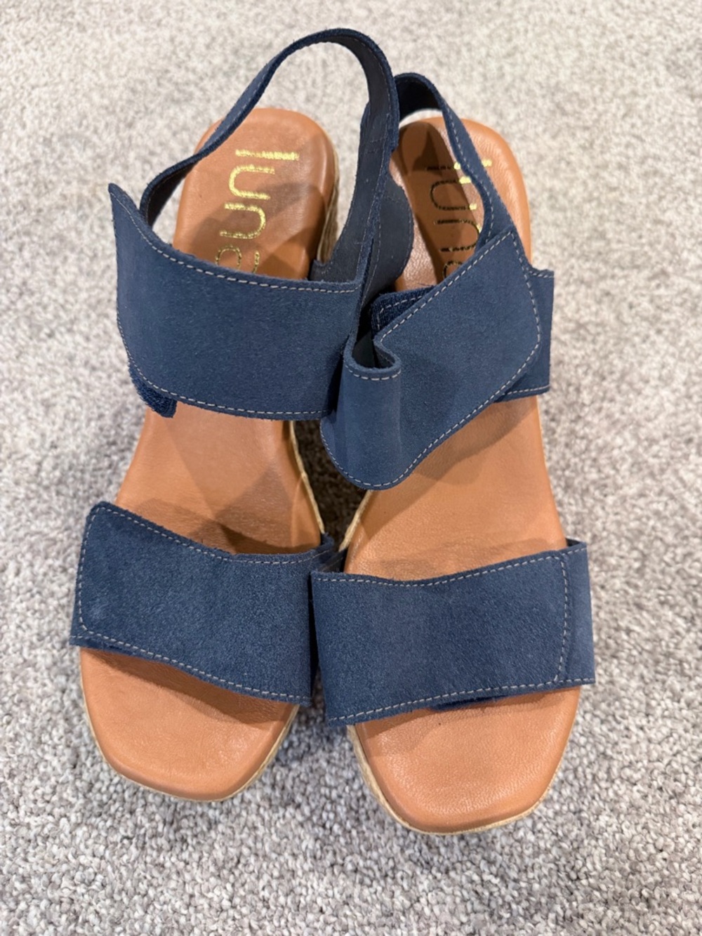 Unlisted navy suede slingback sandals with cushioned footbed